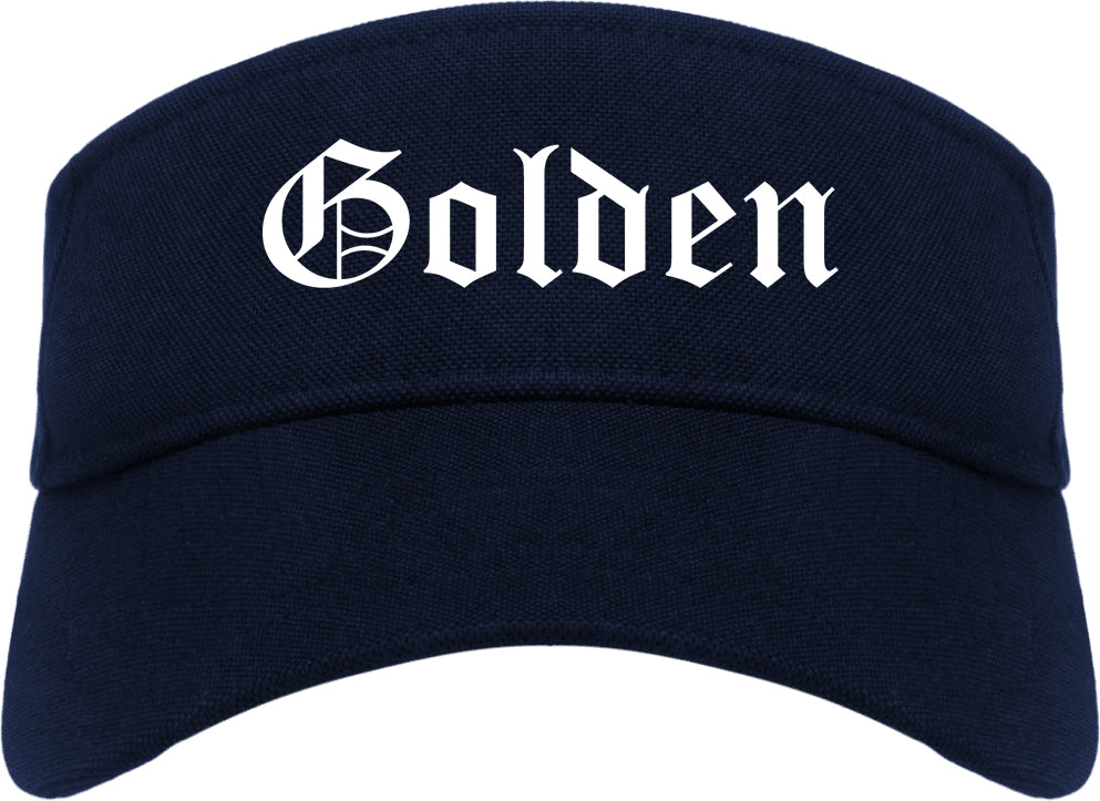 Golden Colorado CO Old English Mens Visor Cap Hat Navy Blue