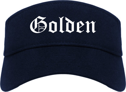 Golden Colorado CO Old English Mens Visor Cap Hat Navy Blue