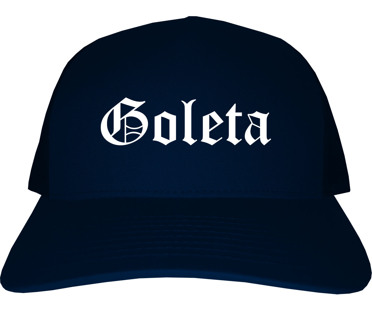 Goleta California CA Old English Mens Trucker Hat Cap Navy Blue