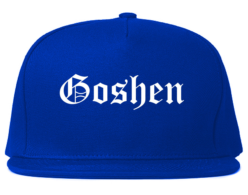 Goshen New York NY Old English Mens Snapback Hat Royal Blue