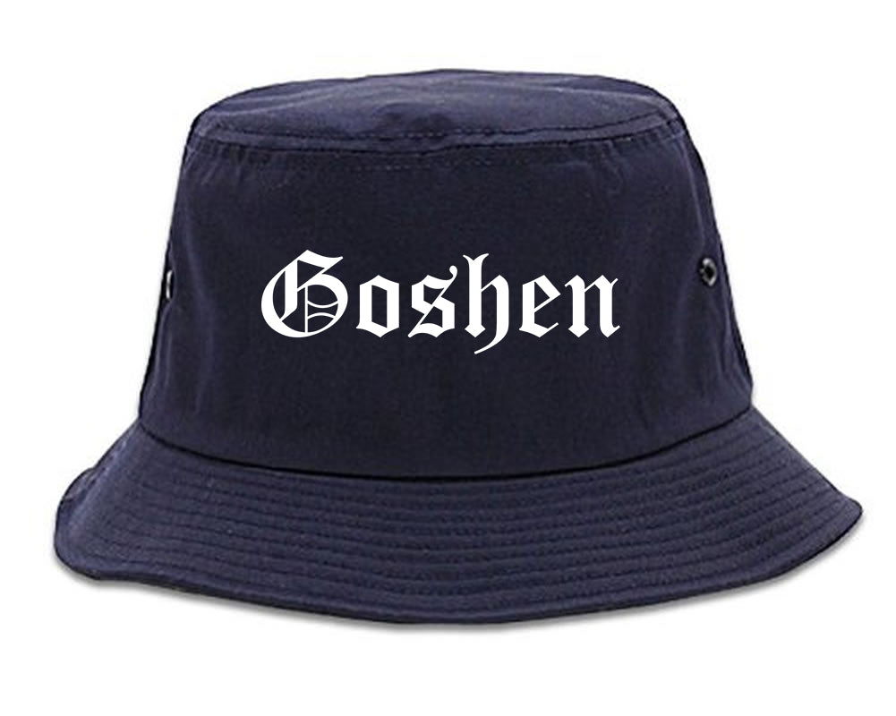 Goshen New York NY Old English Mens Bucket Hat Navy Blue