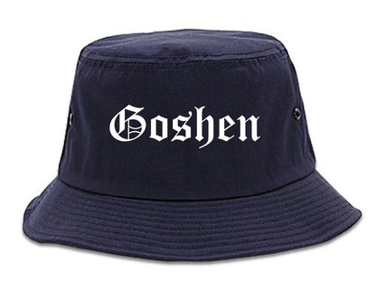 Goshen New York NY Old English Mens Bucket Hat Navy Blue