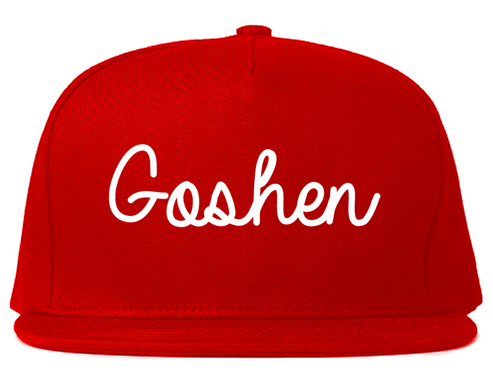 Goshen New York NY Script Mens Snapback Hat Red