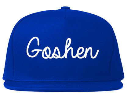 Goshen New York NY Script Mens Snapback Hat Royal Blue