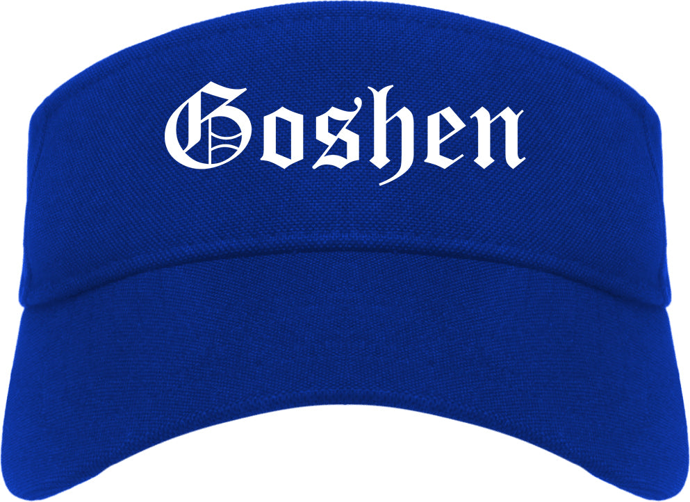 Goshen New York NY Old English Mens Visor Cap Hat Royal Blue