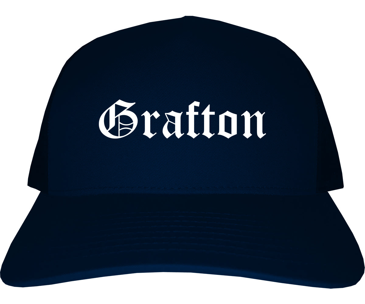 Grafton West Virginia WV Old English Mens Trucker Hat Cap Navy Blue