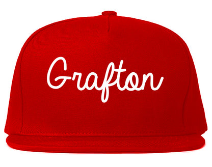 Grafton Wisconsin WI Script Mens Snapback Hat Red