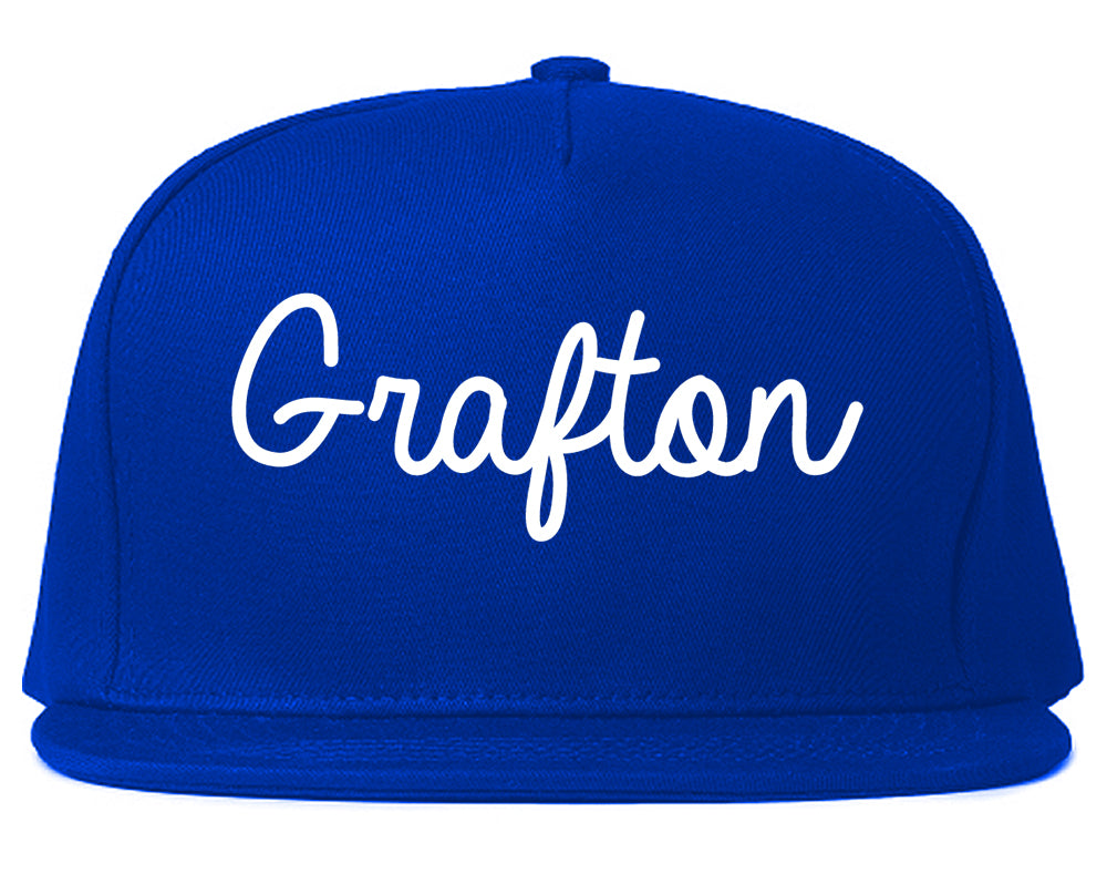 Grafton Wisconsin WI Script Mens Snapback Hat Royal Blue