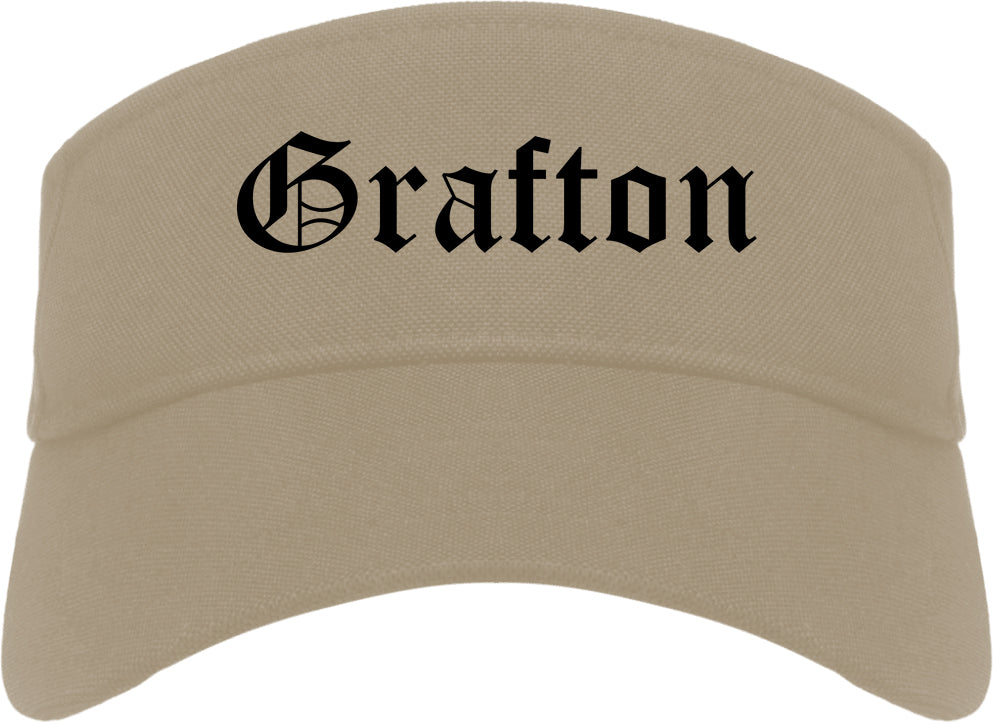 Grafton Wisconsin WI Old English Mens Visor Cap Hat Khaki