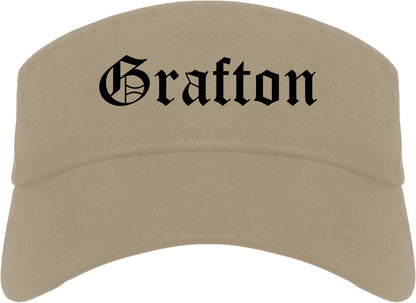 Grafton Wisconsin WI Old English Mens Visor Cap Hat Khaki