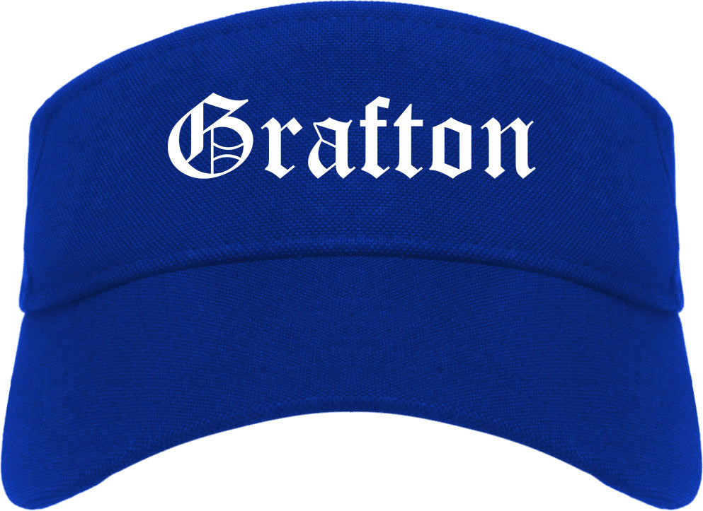 Grafton Wisconsin WI Old English Mens Visor Cap Hat Royal Blue