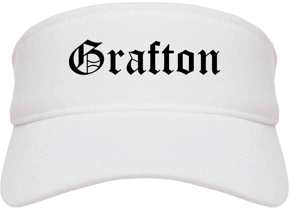 Grafton Wisconsin WI Old English Mens Visor Cap Hat White