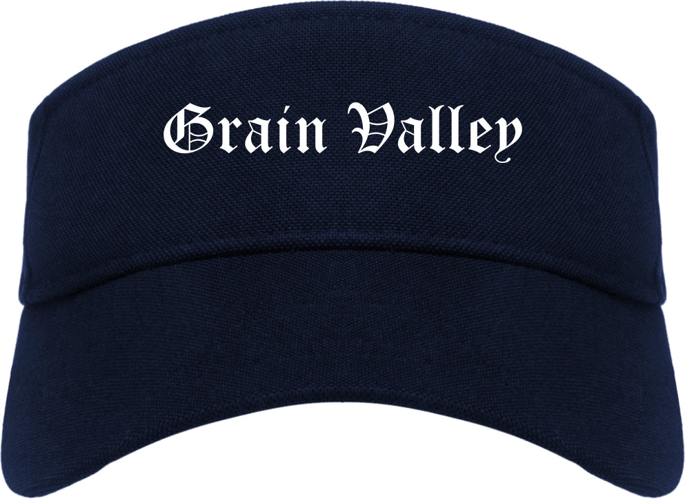 Grain Valley Missouri MO Old English Mens Visor Cap Hat Navy Blue