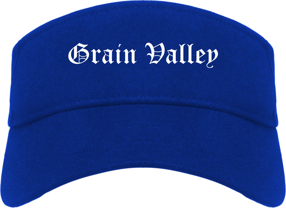 Grain Valley Missouri MO Old English Mens Visor Cap Hat Royal Blue