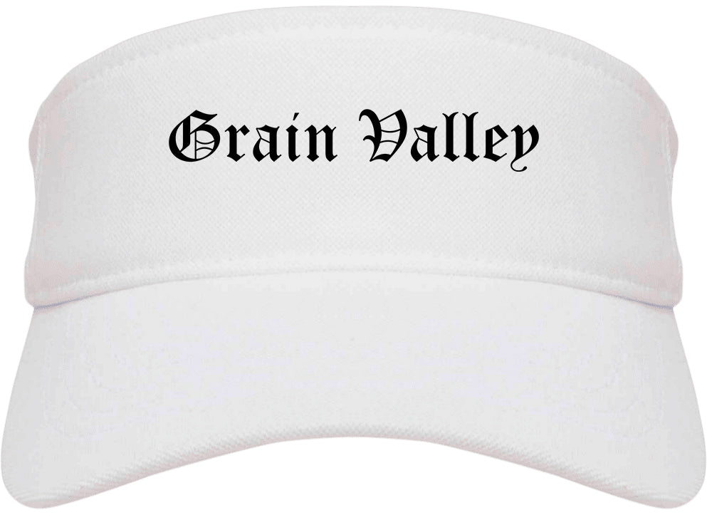 Grain Valley Missouri MO Old English Mens Visor Cap Hat White