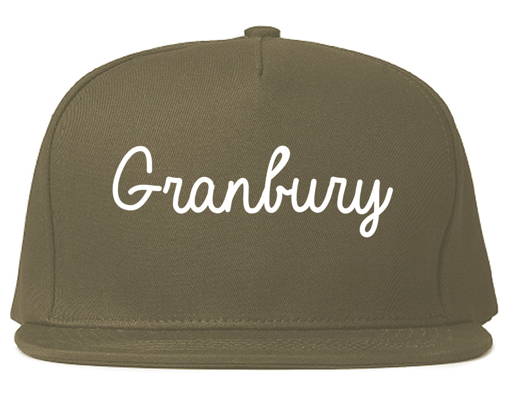 Granbury Texas TX Script Mens Snapback Hat Grey