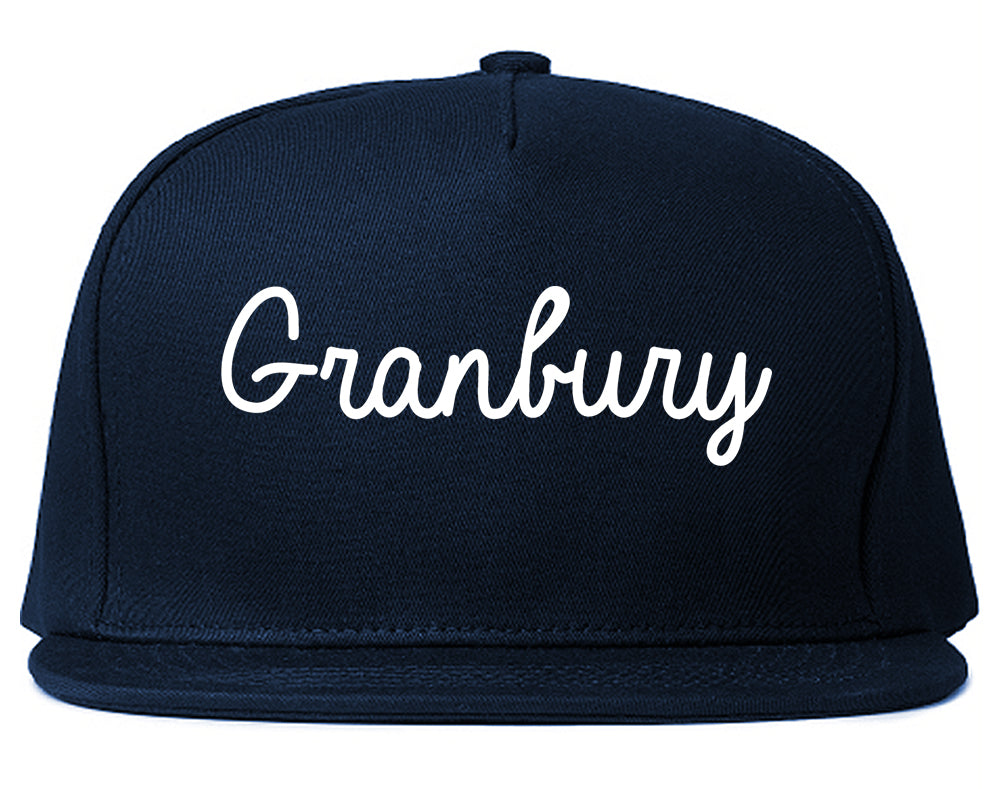 Granbury Texas TX Script Mens Snapback Hat Navy Blue