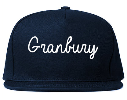 Granbury Texas TX Script Mens Snapback Hat Navy Blue