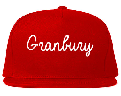Granbury Texas TX Script Mens Snapback Hat Red