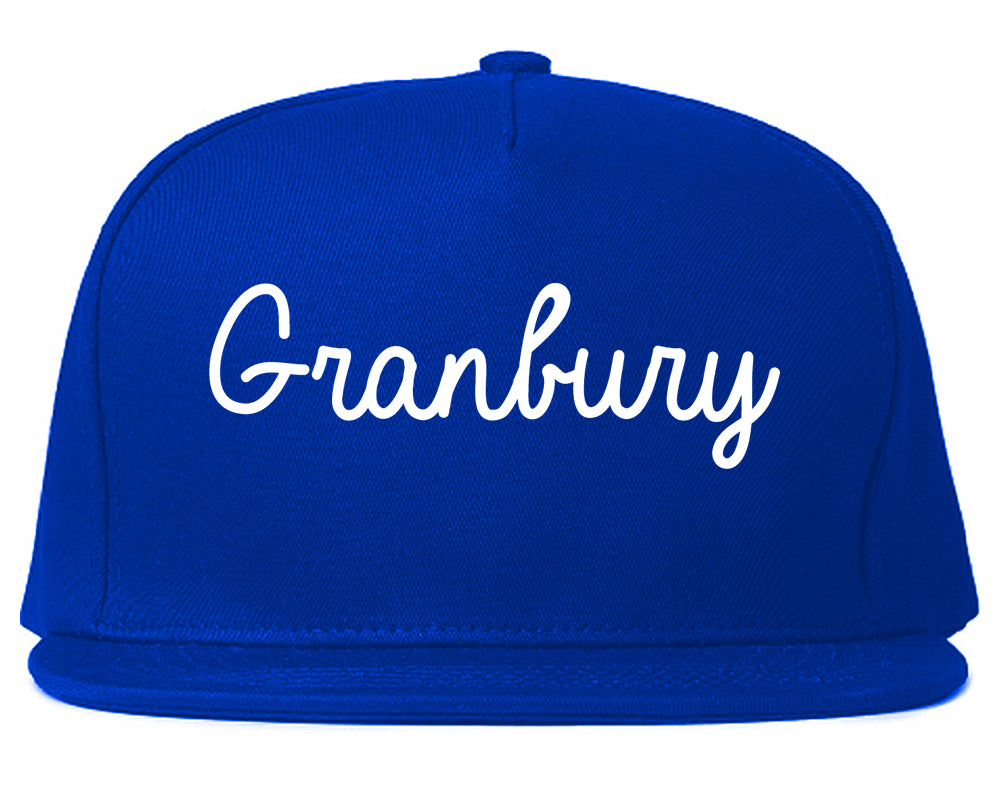 Granbury Texas TX Script Mens Snapback Hat Royal Blue