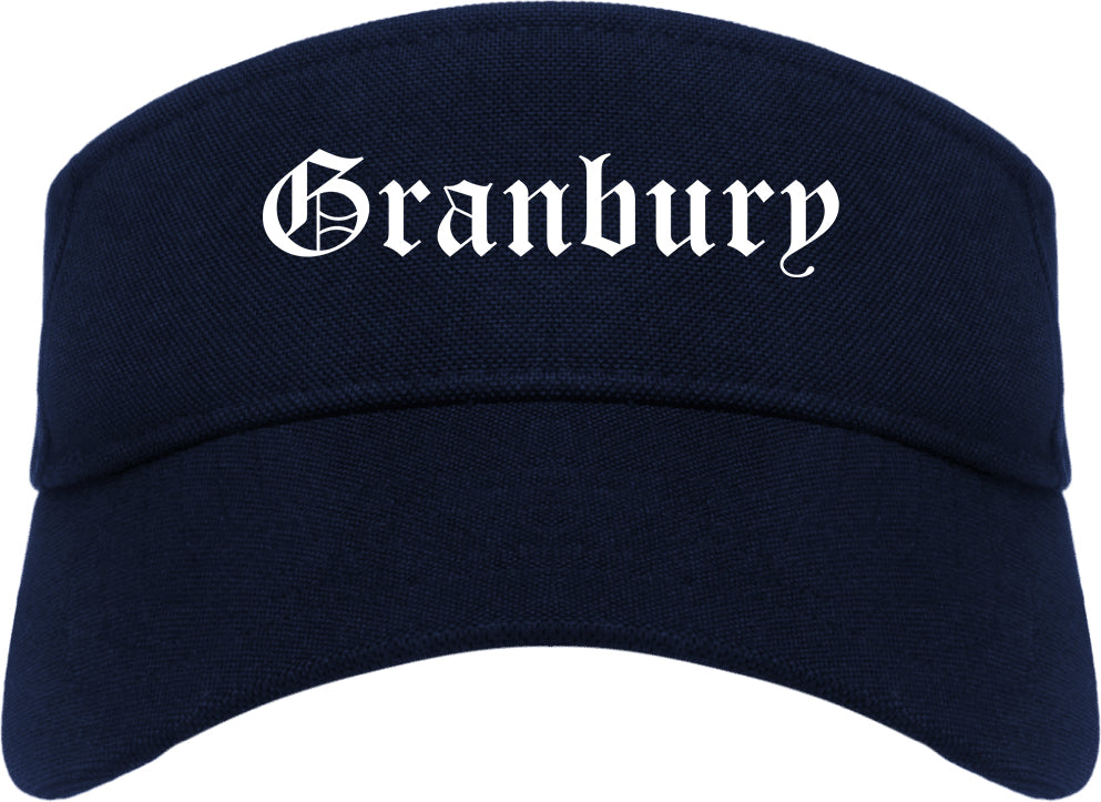 Granbury Texas TX Old English Mens Visor Cap Hat Navy Blue