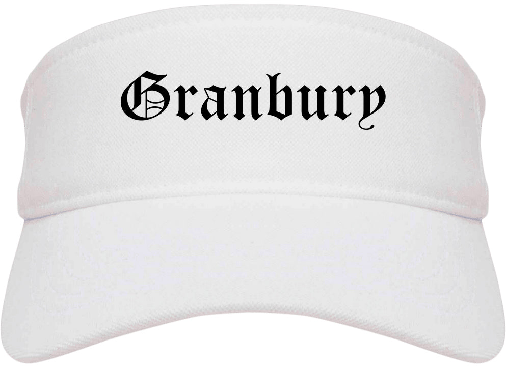 Granbury Texas TX Old English Mens Visor Cap Hat White