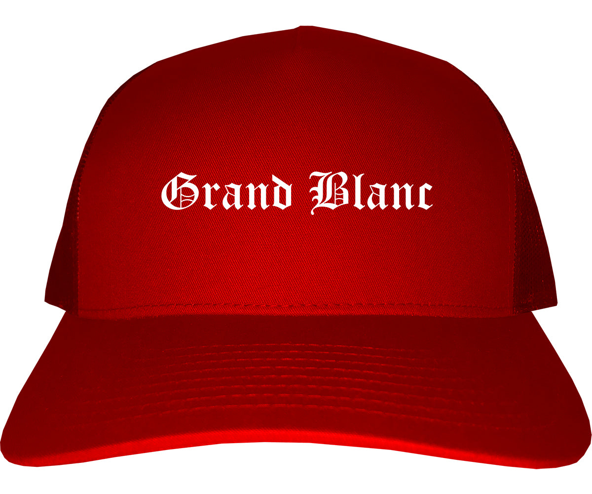Grand Blanc Michigan MI Old English Mens Trucker Hat Cap Red