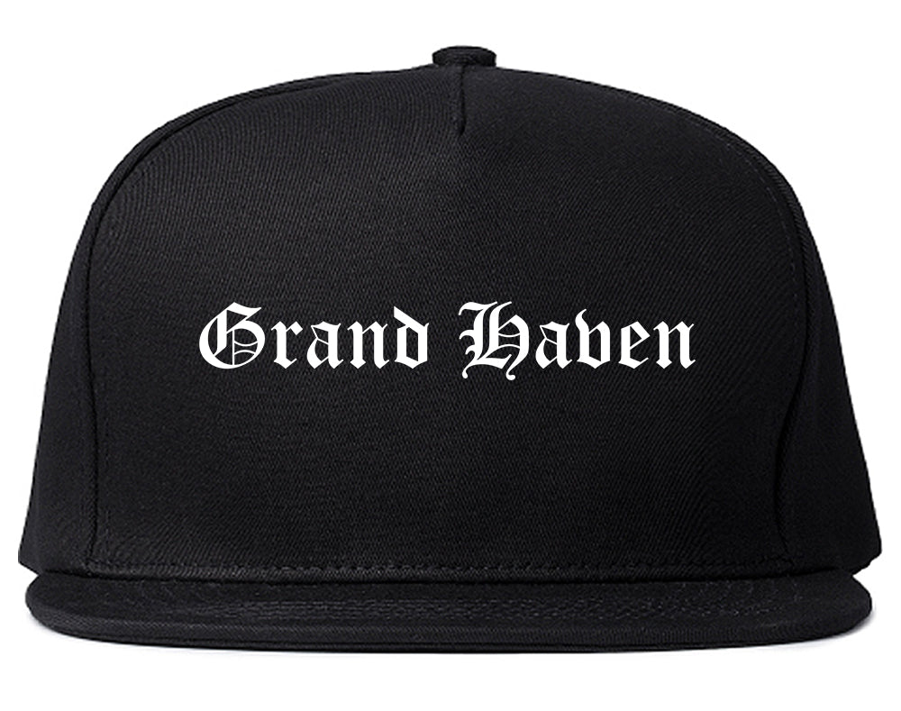 Grand Haven Michigan MI Old English Mens Snapback Hat Black
