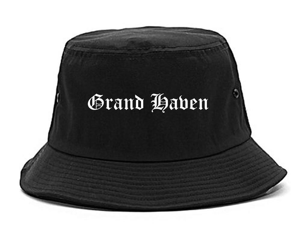 Grand Haven Michigan MI Old English Mens Bucket Hat Black