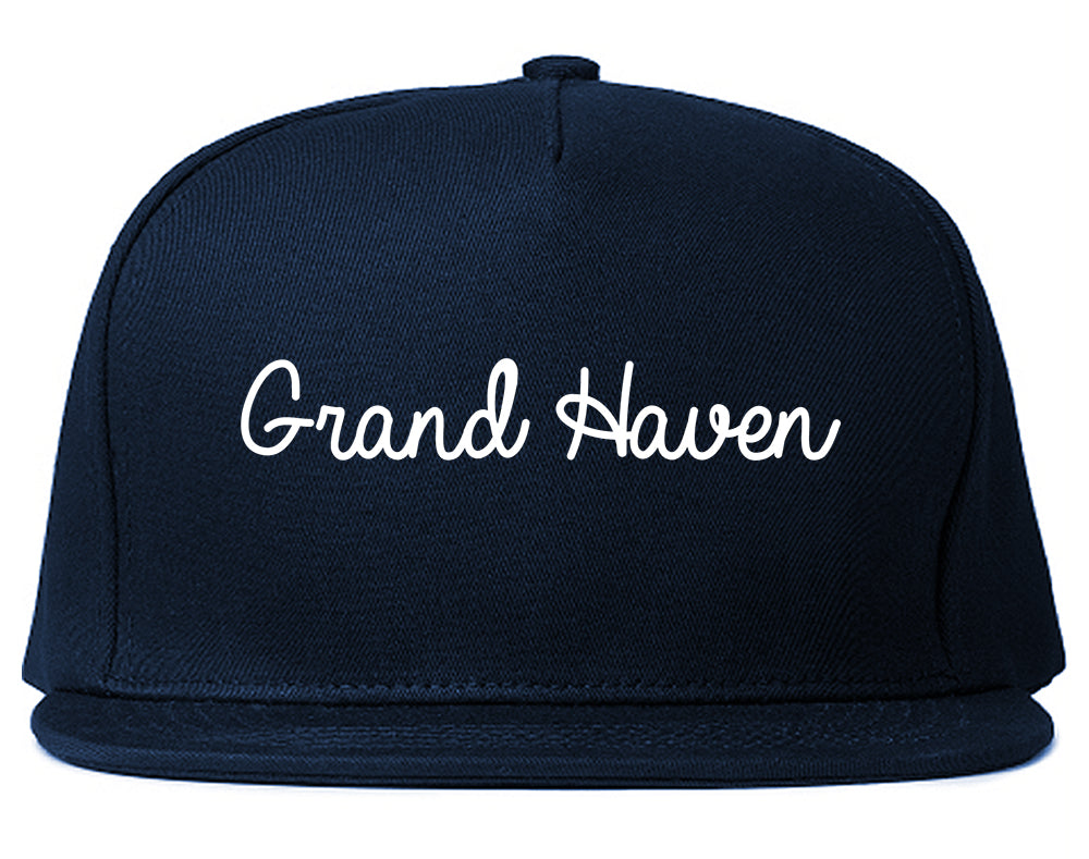 Grand Haven Michigan MI Script Mens Snapback Hat Navy Blue