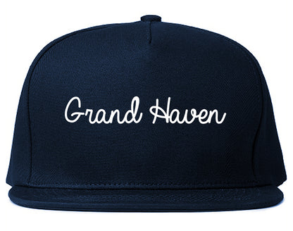 Grand Haven Michigan MI Script Mens Snapback Hat Navy Blue