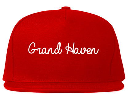 Grand Haven Michigan MI Script Mens Snapback Hat Red