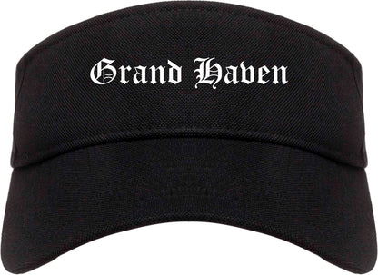Grand Haven Michigan MI Old English Mens Visor Cap Hat Black