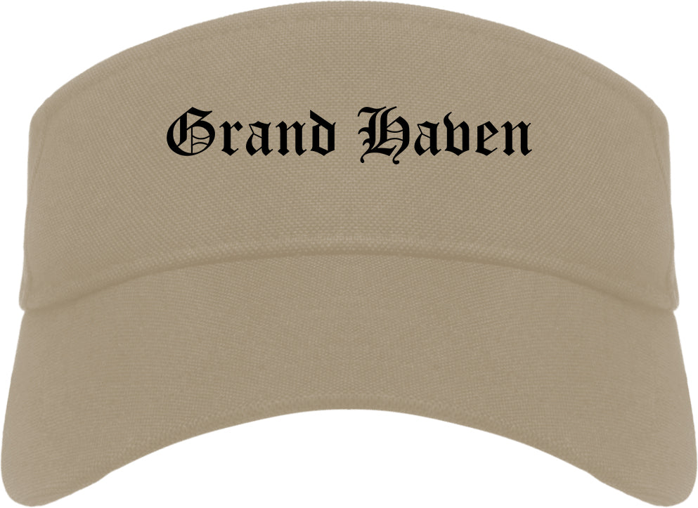 Grand Haven Michigan MI Old English Mens Visor Cap Hat Khaki