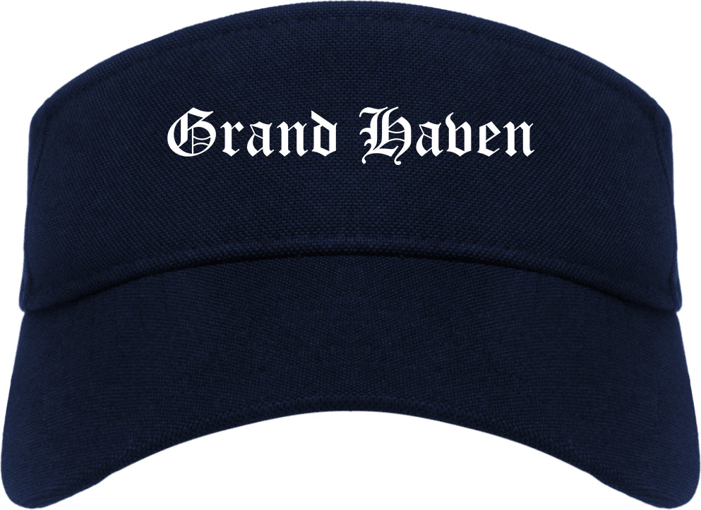 Grand Haven Michigan MI Old English Mens Visor Cap Hat Navy Blue