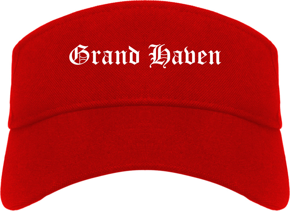 Grand Haven Michigan MI Old English Mens Visor Cap Hat Red