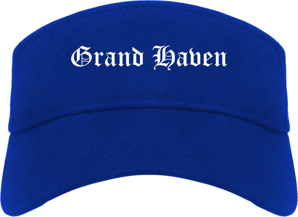 Grand Haven Michigan MI Old English Mens Visor Cap Hat Royal Blue