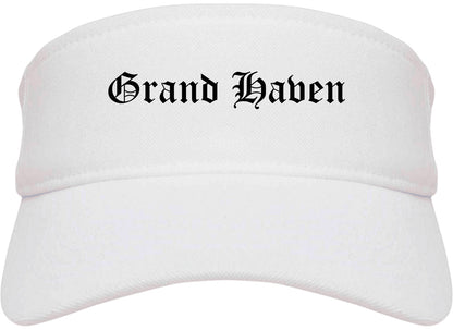 Grand Haven Michigan MI Old English Mens Visor Cap Hat White