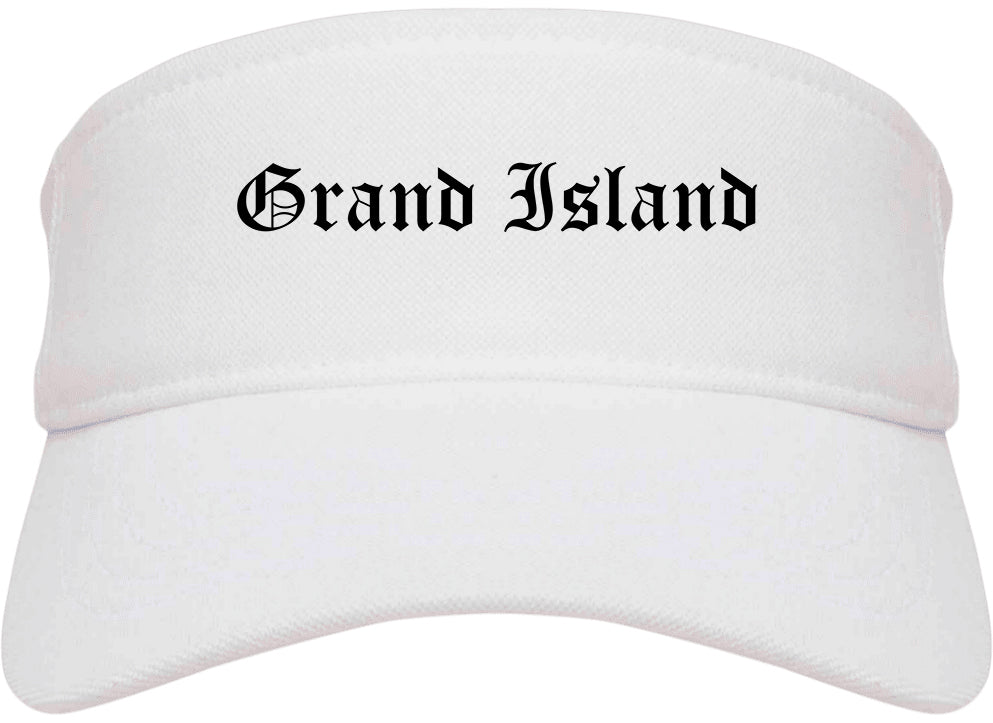 Grand Island Nebraska NE Old English Mens Visor Cap Hat White