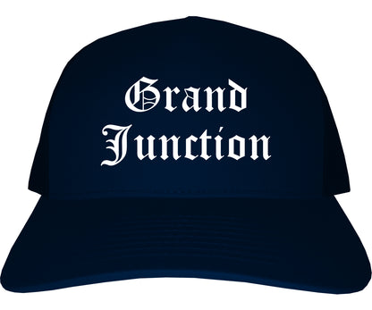 Grand Junction Colorado CO Old English Mens Trucker Hat Cap Navy Blue
