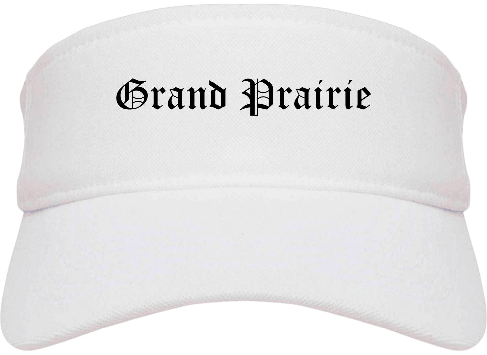 Grand Prairie Texas TX Old English Mens Visor Cap Hat White