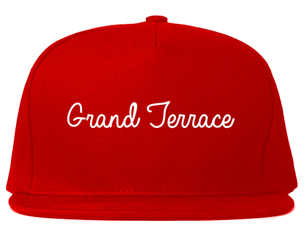 Grand Terrace California CA Script Mens Snapback Hat Red