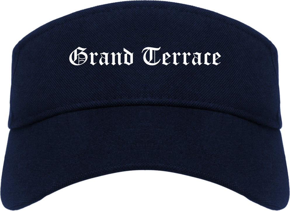 Grand Terrace California CA Old English Mens Visor Cap Hat Navy Blue