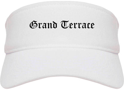 Grand Terrace California CA Old English Mens Visor Cap Hat White