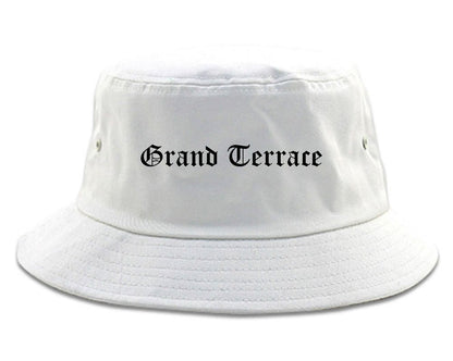 Grand Terrace California CA Old English Mens Bucket Hat White