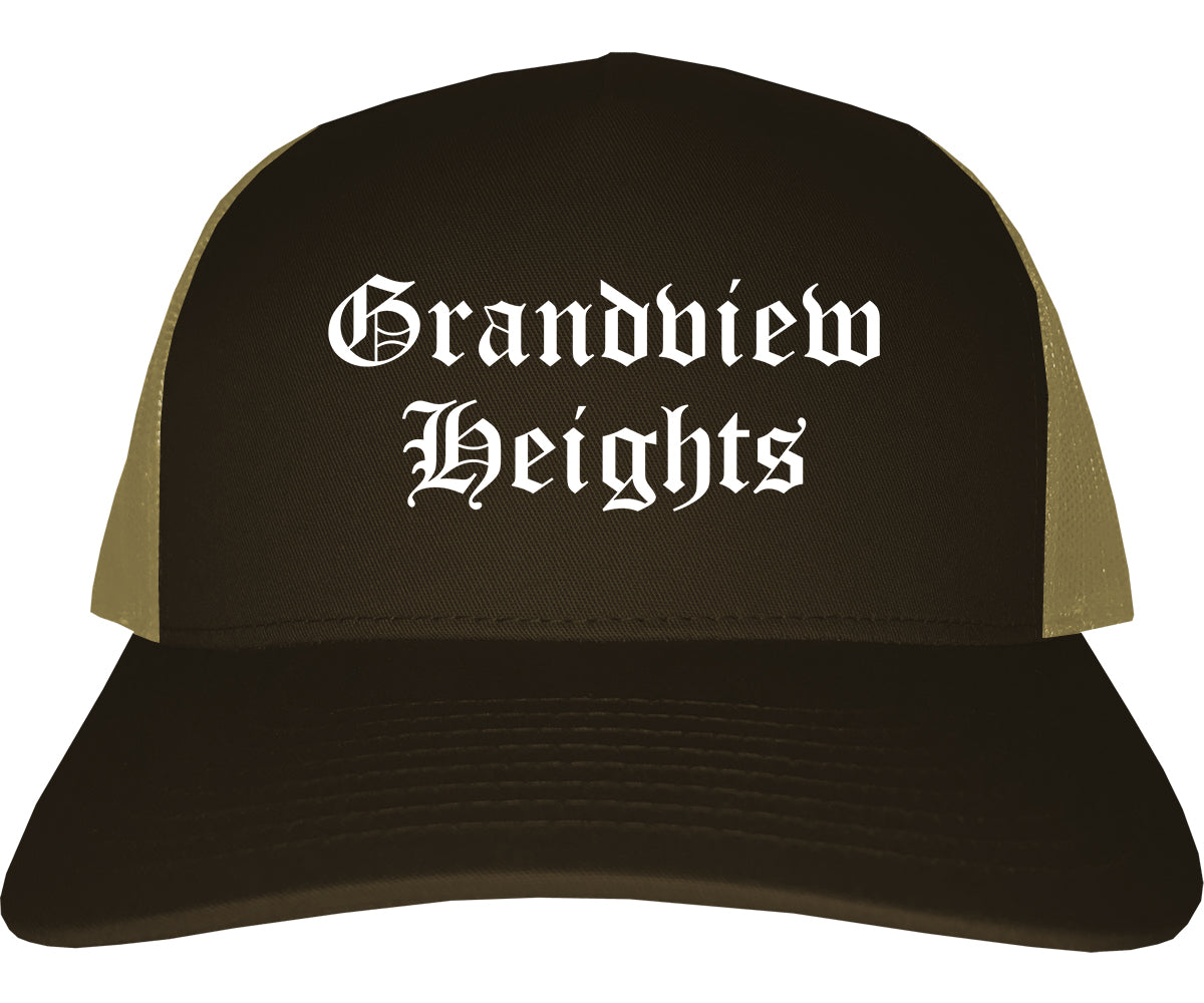 Grandview Heights Ohio OH Old English Mens Trucker Hat Cap Brown