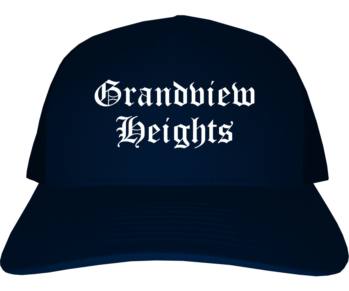 Grandview Heights Ohio OH Old English Mens Trucker Hat Cap Navy Blue