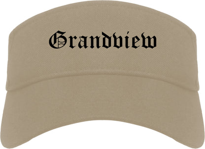 Grandview Missouri MO Old English Mens Visor Cap Hat Khaki