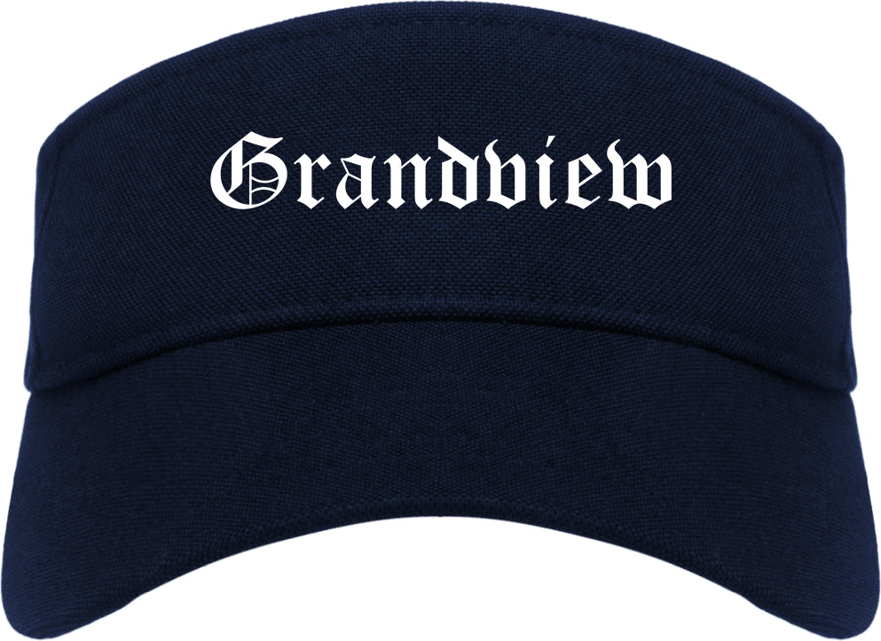 Grandview Missouri MO Old English Mens Visor Cap Hat Navy Blue