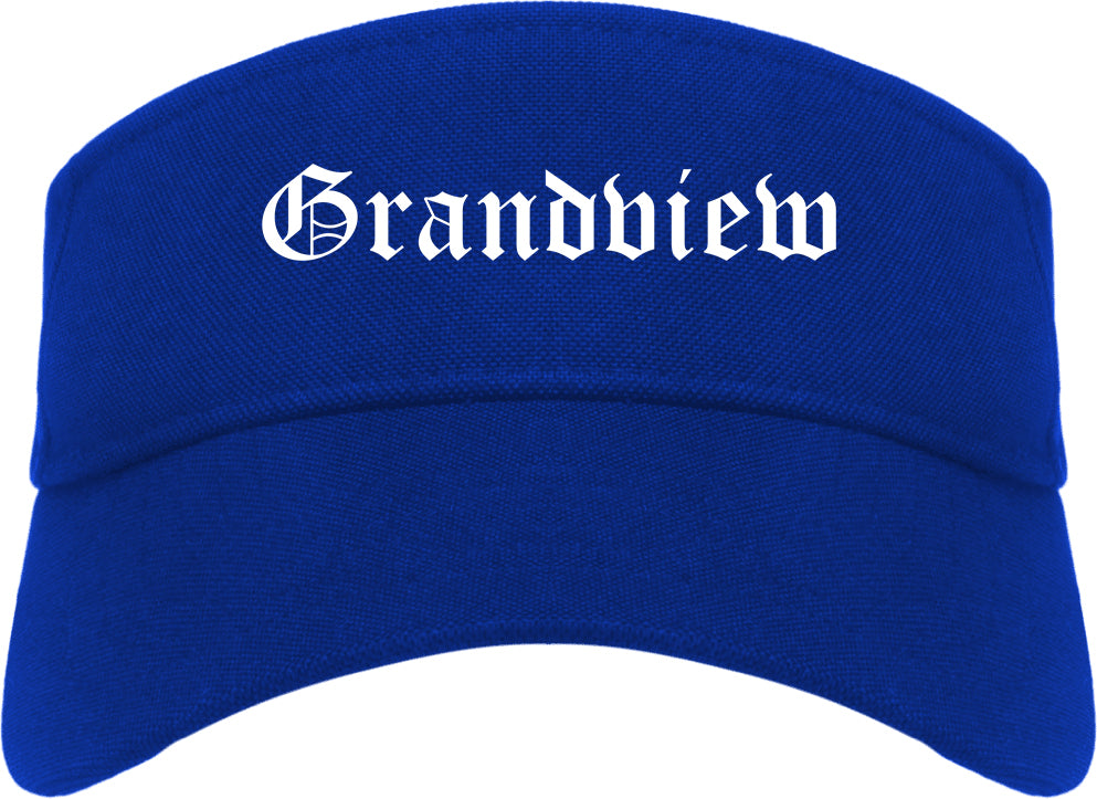 Grandview Missouri MO Old English Mens Visor Cap Hat Royal Blue